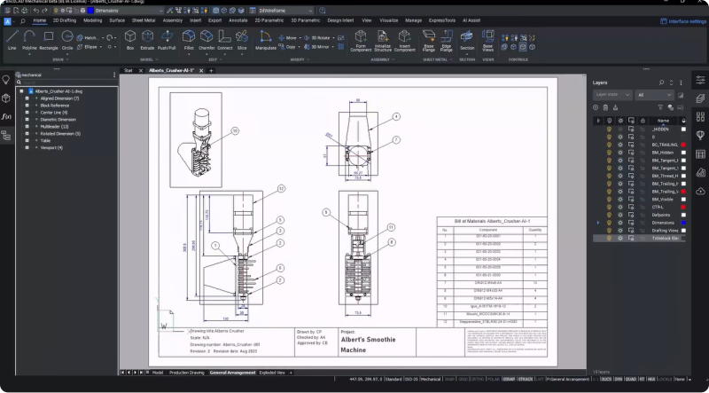 General Drqwiing Assembly in bricscad Mechanical