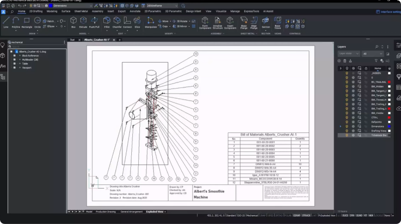 Vista Explodida no BricsCAD Mechanical